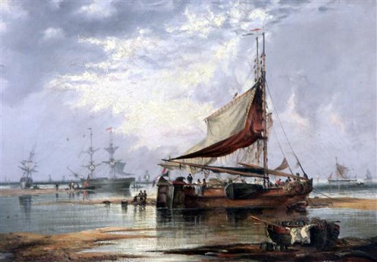 19th century Dutch School Shipping along the Dutch coast 14 x 20in.